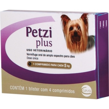 Vermífugo Petzi Plus 5 kg 400 mg 4 Comprimidos - Ceva