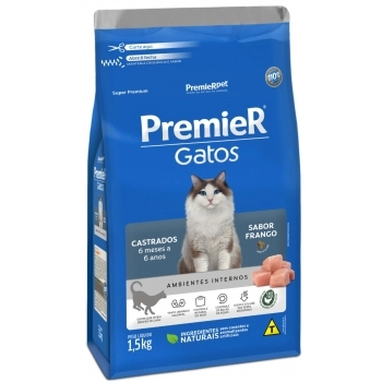 Ração PremieR Gatos Castrados de 6 Meses a 6 Anos Frango 1,5Kg
