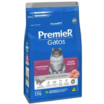 Ração PremieR Gatos Castrados 7 a 11 Anos Frango 1,5Kg