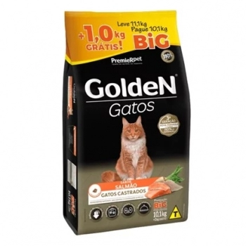Ração Golden Formula para Gatos Adultos Castrados Salmão Pague 9kg Leve 10,1kg